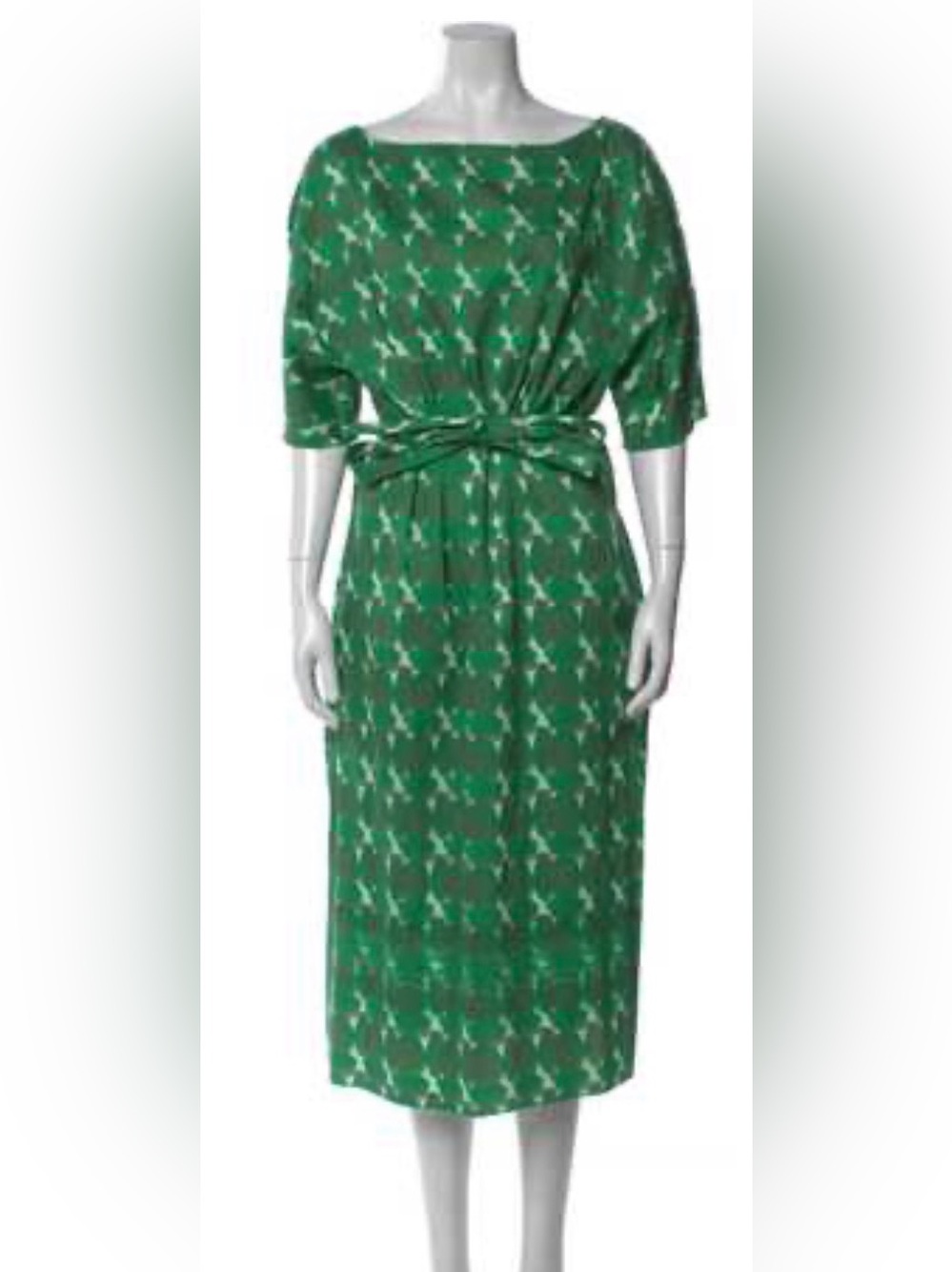 Frances Valentine - Green Patterned Women's Dress with Tie Detail (has pockets)